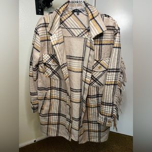 Flannel Coat with fringe sleeve